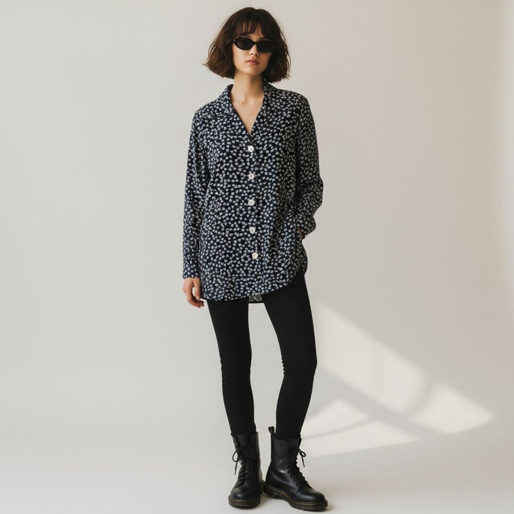 Vintage 90s Liz Claiborne Sportdress Navy Rayon Blouse Button Down Size 8